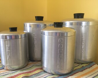 Large Vintage Spun Aluminum Kitchen Canister Set