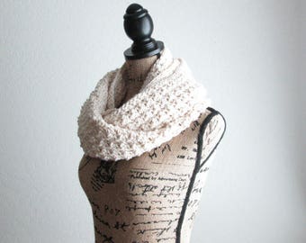 Soft Cotton Infinity Scarf - Ivory Crochet Scarf - Knit Infinity Scarf