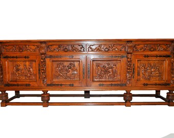 Ornate Bruegal Design Server, Buffet or Sideboard. Heavily Carved French Renaissance Influence #8288