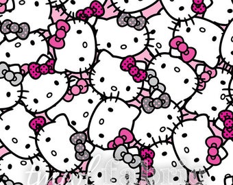 Knit Fabric - Sanrio Hello Kitty Packed Heads Pink - Half Yard +