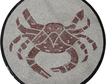 Round 35" Medallion Centered Crab Marble Mosaic MD1820