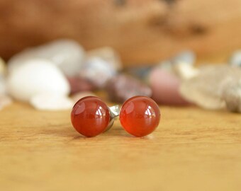 Red Earrings For Women. Earrings For Sensitive Ears. Everyday Earrings. Tiny Gemstone Stud Earrings. Red Carnelian Gemstone Studs.