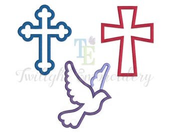 Set of 3 Cross Embroidery Designs, Cross Applique Designs, Dove Embroidery Design, Dove Applique, Christian Embroidery Designs, 0034