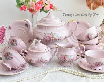 Tea set vintage porcelain vintage tea set Slav porcelain tea cup set porcelain teacup set pink porcelain set