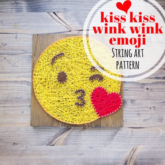 Kiss and wink emoji string art template pattern DIY string
