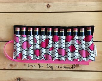 Smooch, White Lip Print with Black Lip Color Holder, Lipstick Case, Organizer, Travel Case