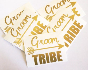 20 Groom Tribe Stickers, Bachelorette Decor, Wedding Party Sticker, Gold Glass Decal, DIY Wedding Party Favor, Groomsmen Tumbler Decal