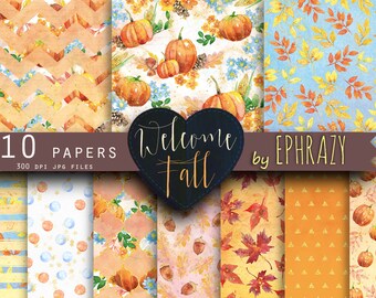 Fall digital paper. Pumpkin digital paper. Autumn digital paper. Digital paper. Fall leaves. Watercolor fall. Autumn leaves. Autumn