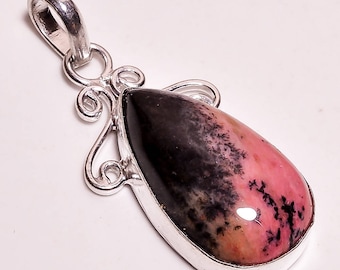 RARE Natural Rhodonite Gemstone Pendant Handmade Silver Electroplated Size 29x17 mm Fine Jewelry , Amazing Pendant, AA3468
