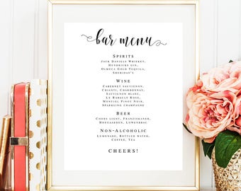 Bar menu template Bar menu editable pdf Bar menu printable Bar menu instant download Bar menu wedding template Wedding bar menu sign #vm31