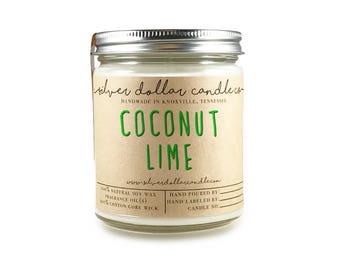 Coconut Lime Scented Candle 8oz Soy Candle | Gift for Mom | Strong Scented Candles | Hand Made Candles | Girlfriend, Mom, womens gift, soy