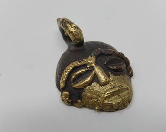 Old tribal face pendant, bronze sculpture, free shipping!