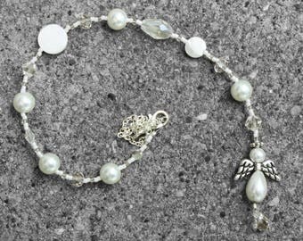 Opal Angel Beaded Sun Catcher, Opal Car Charm, October Birthstone Color, October Birthday Gift, Car Rear View Mirror, OOAK Beaded Gift