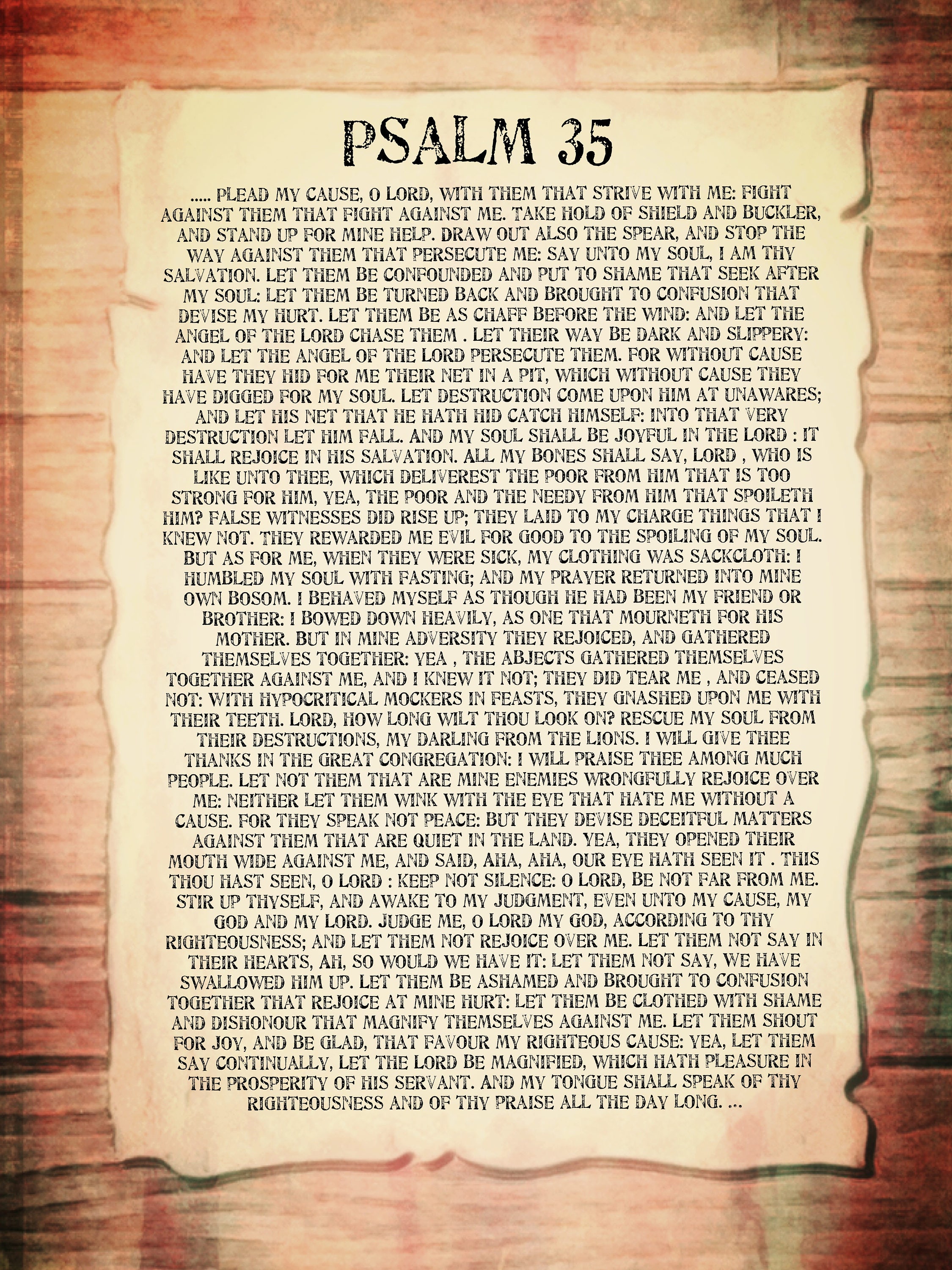 Psalm 35 poster. Printable Bible prayer cards. Bible pdf