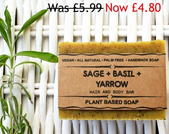 Sage Basil Herbal Natural Soap - Palm Free Soap, Handmade Soap, Cold Process Soap, Handmade Soap, Homemade Soap, Vegan Soap, Cruelty Free
