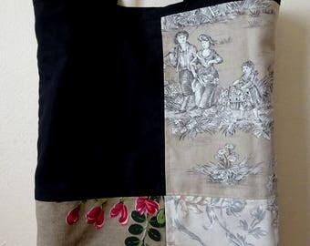 Cotton Toile de Jouy Patchwork Tote/Shopping bag - unique piece
