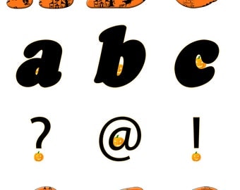 Alphabet Letters Numbers Halloween Witches Pumpkin Orange Black Digital Clip Art Instant Download Individual Files Scrapbooking Crafts