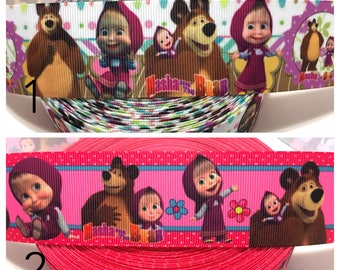 1.5" Masha and the Bear Ribbon, Masha ribbon, masha Grosgrain ribbon, masha and the bear grosgrain ribbon