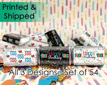 100th Birthday Party Favors, 100th Decorations, 100th Milestone, 100 Years Old, Hershey Mini Bar Candy Labels (Set of 54 Sticker Labels)