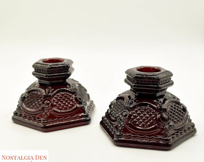 Vintage AVON 1886 Centennial Edition Cape Cod Collection Ruby Candle Holders and Serving Bowl