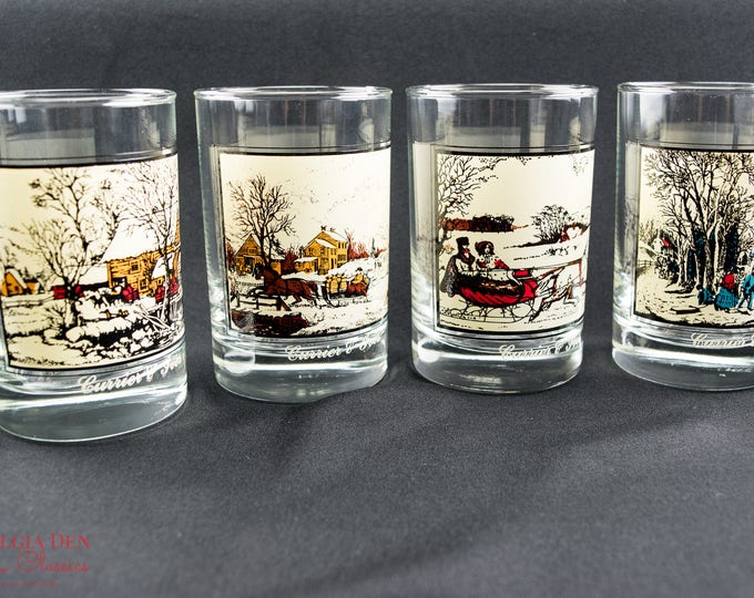 Classic Currier & Ives Wintertime Scenes Glass Set | Vintage Arbys Old Fashioned Glasses | 12 Oz Winter Glasses - Set Of 4 Classic Currier & Ives Wintertime Scenes Glass Set | Vintage Arbys Old Fashioned Glasses | 12 Oz Winter Glasses - Set Of 4