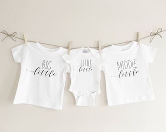 Big little middle little little little, sibling set, kids clothes, pregnancy announcement, baby announcement, baby shower gift