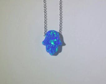 Sterling Silver Hamsa necklace Blue Opal Necklace Hand of Fatima necklace Opal Hamsa Hand Symbol necklace Kabbalah jewelry Silver Opal Hamsa