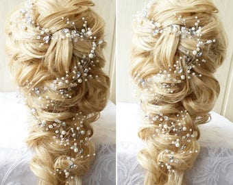 FREE SHIPPING!!Love Long hair vine,Bridal hair vine,Crystals Bridal Wedding, Bridal Hair Vine,Wedding hair-vine,pearl hair vine