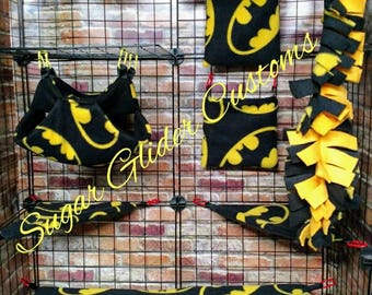 Batman 13 Piece Sugar Glider Cage Set. For small animals such as rats, gerbils, guinea pigs, hamsters, ferrets, hedgehogs, mice, chinchillas