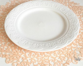 Pack of 12 Blush lace placemat, disposable placemat, vintage placemat, doily, leaves placemat