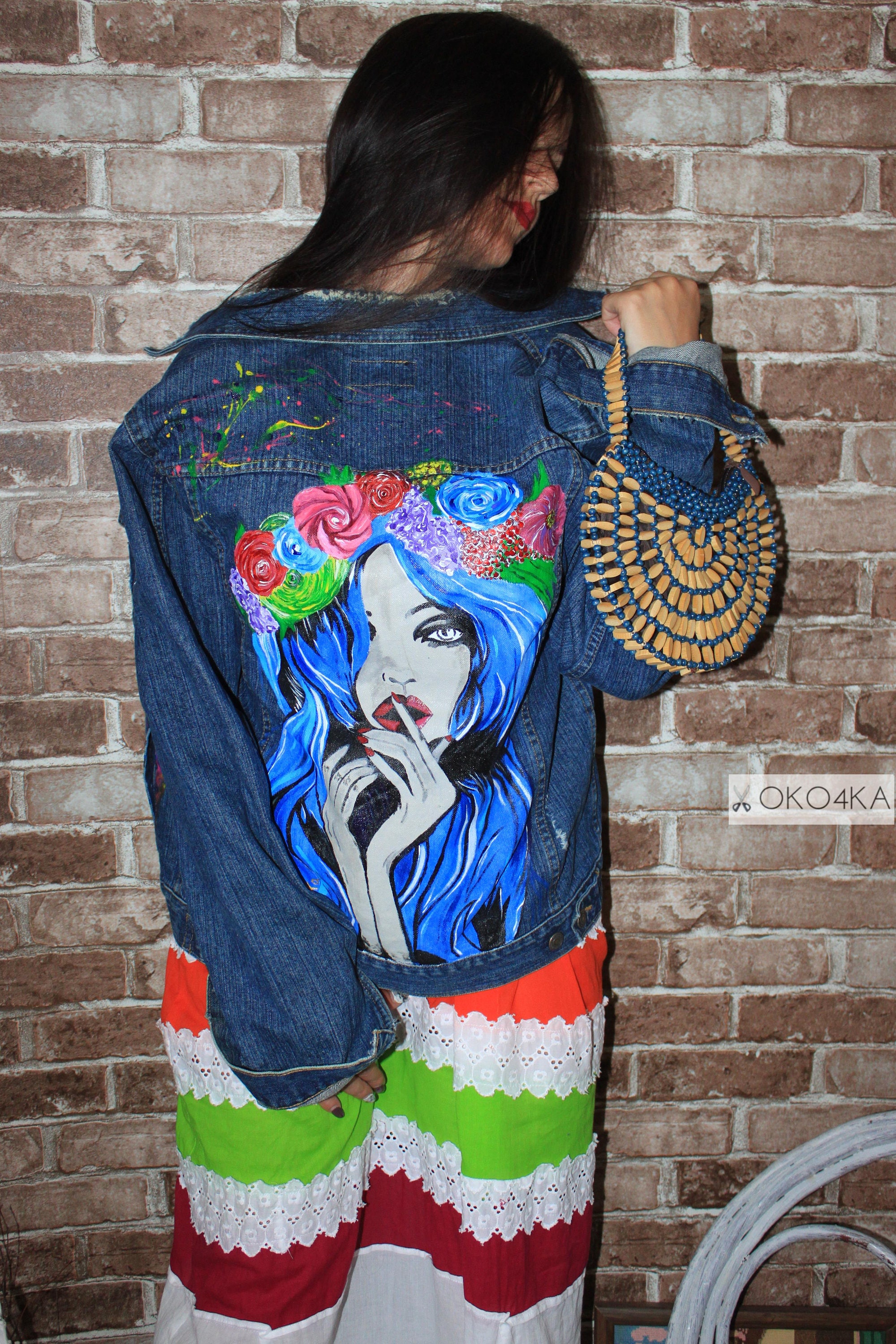 Hand painted denim Jacket with painting Jacket with art work