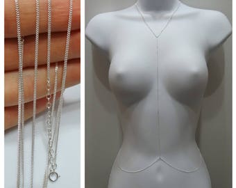 Silver Body chain / Sterling Silver Body chains / V-neck Body chain necklace / Silver chain