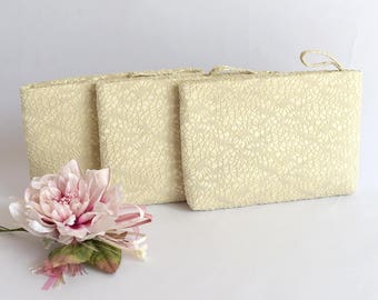 Bridesmaid Gift Bag Wedding Clutch Bridesmaid Wristlet Wedding Purse Bride Clutch Bag Evening Purse Crochet Lace on Satin