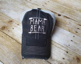 Mama bear hat-embroidered hat-arrow hat-custom hat-distressed hat-mom gift