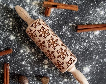 Summer SALE Snowflakes, mini rolling pin , embossing rolling pin, laser engraved rolling pin,