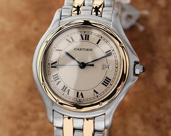 Cartier Panthere Round 18k Gold Stainless Unisex 7 inch 33mm Luxury Watch LV18