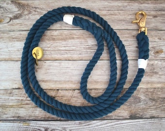Cotton Rope Leash - Navy // Dog Leash // Dog Lead // Rope Dog Leash // Whipped & Spliced // Brass // Stainless // Hand Dyed //