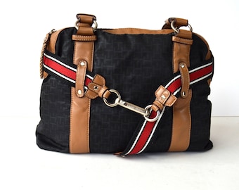 Vintage Tommy Hilfiger Bag Hobo Blue Brown Shoulder Bag Purse Bohemian Tote Bag