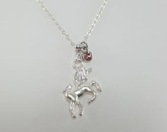 Unicorn Necklace, Silver Unicorn Necklace, Unicorn Jewelry, Birthstone Jewelry