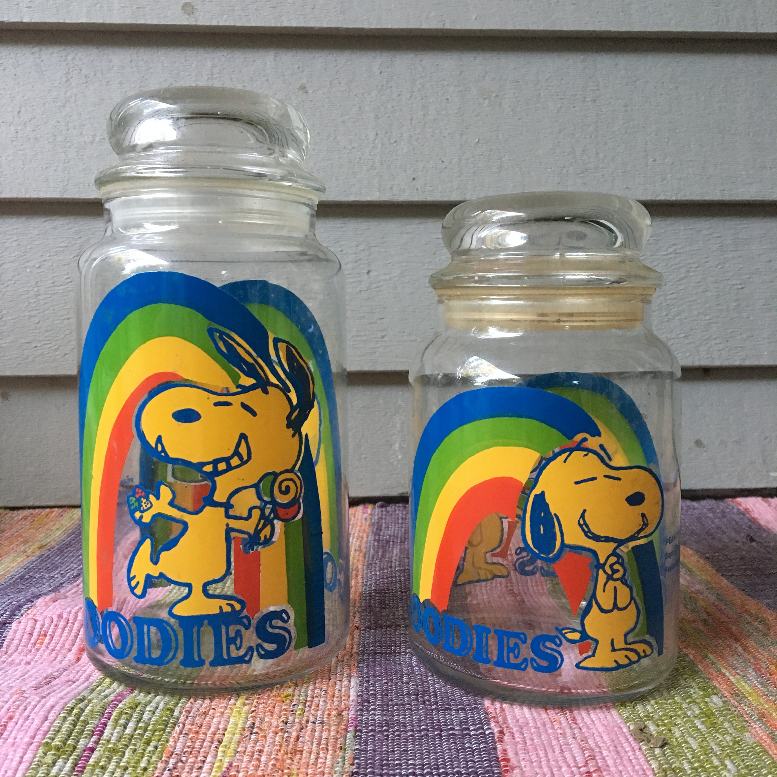 Vintage Snoopy Goodies Jars, Set of Two, Snoopy Cookie Jar, Snoopy