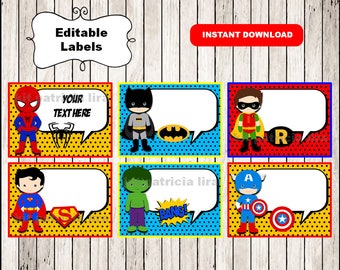 Super Heroes Printable Cards/tags book labels stickers kids