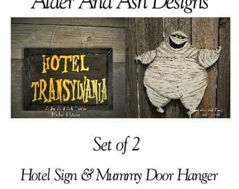 Hotel Transylvania Inspired Door Hangers, Mummy, Hotel Sign, Murray The Mummy, Halloween Decor, Halloween Door Hanger, Set of 2