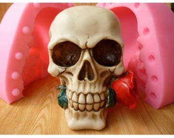 Skull Head Rose sicicone Mold,3d big skull silicone mold, skull mold cake, skull mold soap. skull mold candles