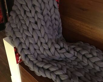 Chunky Knit Throw 100% Merino Giant Merino: Made to Order,Giant Chunky Yarn,Extreme Knitting, Arm Knitting , Blanket Wool