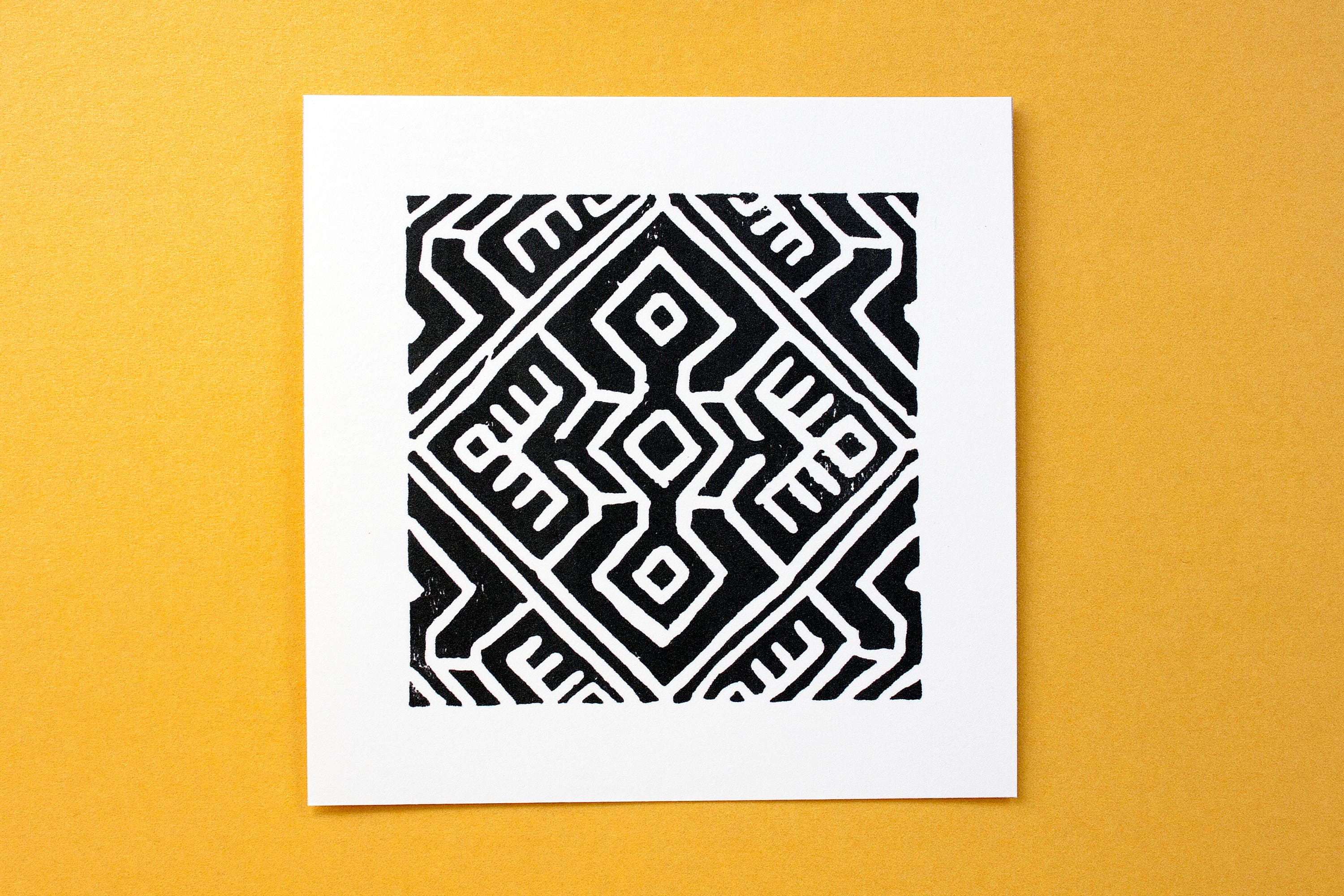 Modern geometric graphic linocut block print Art print