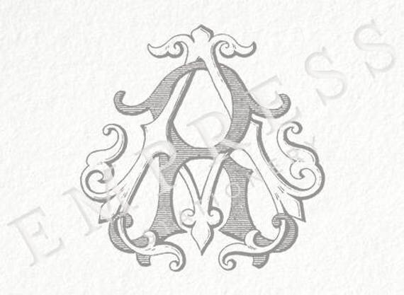 Digital Wedding Monogram AR RA Vintage Double