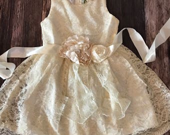 Country Lace Couture Dress - Flower Girl Dress - Weddings - First Communion Dress - Girl Party Dress-First Communion-Baptism