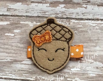 Acorn Hair Clip, Fall Hair Clip, Halloween Hair Clip, Thanksgiving Hair Clip, Fall, Embroidered Hair Bow, Acorn Hair Bow, Halloween Hair Bow