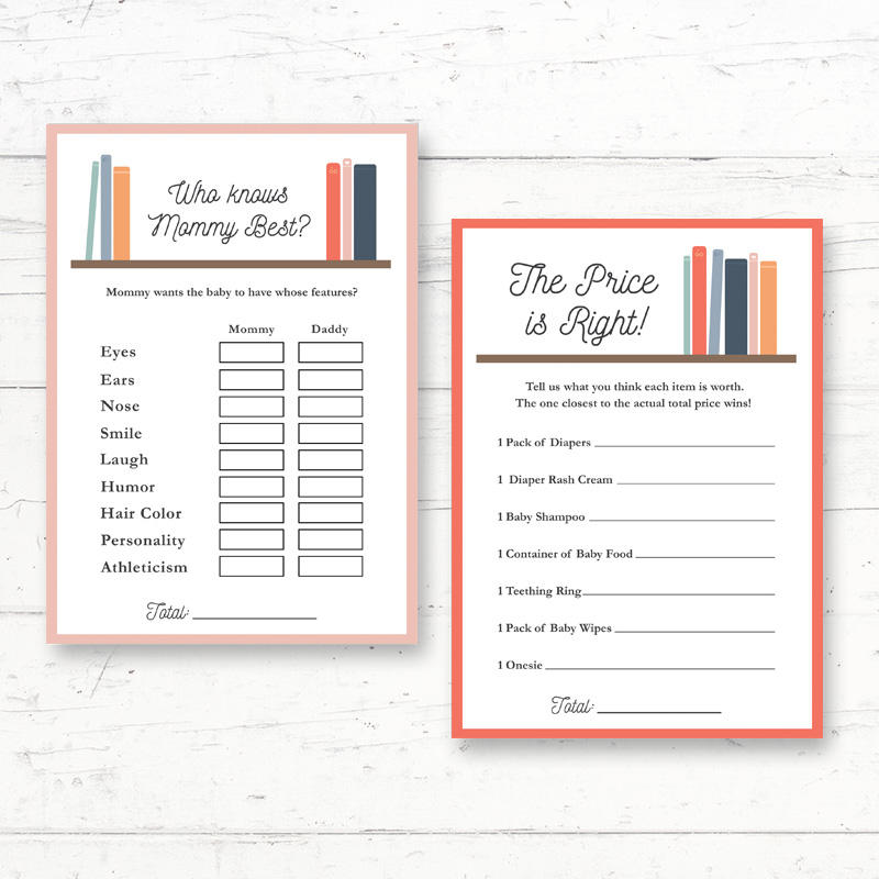 Book Theme Baby Shower Games Package 6 Games Library