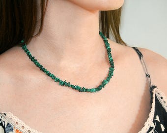 Green malachite necklace Green malachite necklace Vintage necklace Malachite jewellery Vintage jewellery Natural malachite necklace for her